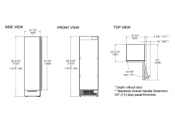 212cm Inbouwkoeler 60cm breed, waterdispenser | Bertazzoni